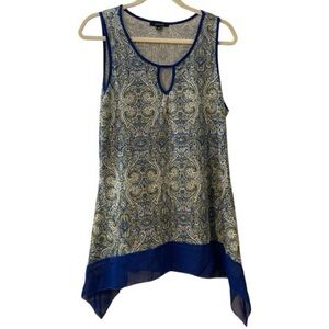 GUC Espresso Blue and Gold Paisley Tank Top Size L